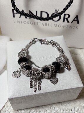Pandora Black Theme Charm Snake Chain Bracelet